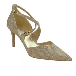 Michael Kors Women's Adela Flex Pumps Gold Glitter Chain Mesh Pointed Toe
